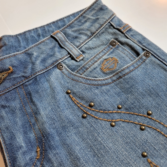 Harley Davidson Embroidered Denium Jeans Size 4 - Picture 3 of 6